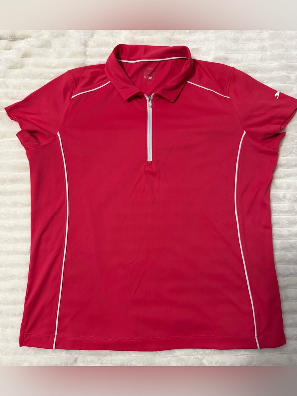 Women's Slazenger Red Short-Sleeve Zip Polo with White Piping